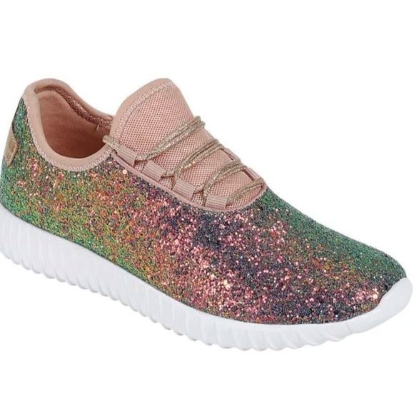 NEW RAINBOW GLITTER SEQUINS SHOES SNEAKERS - Picture 2 of 7